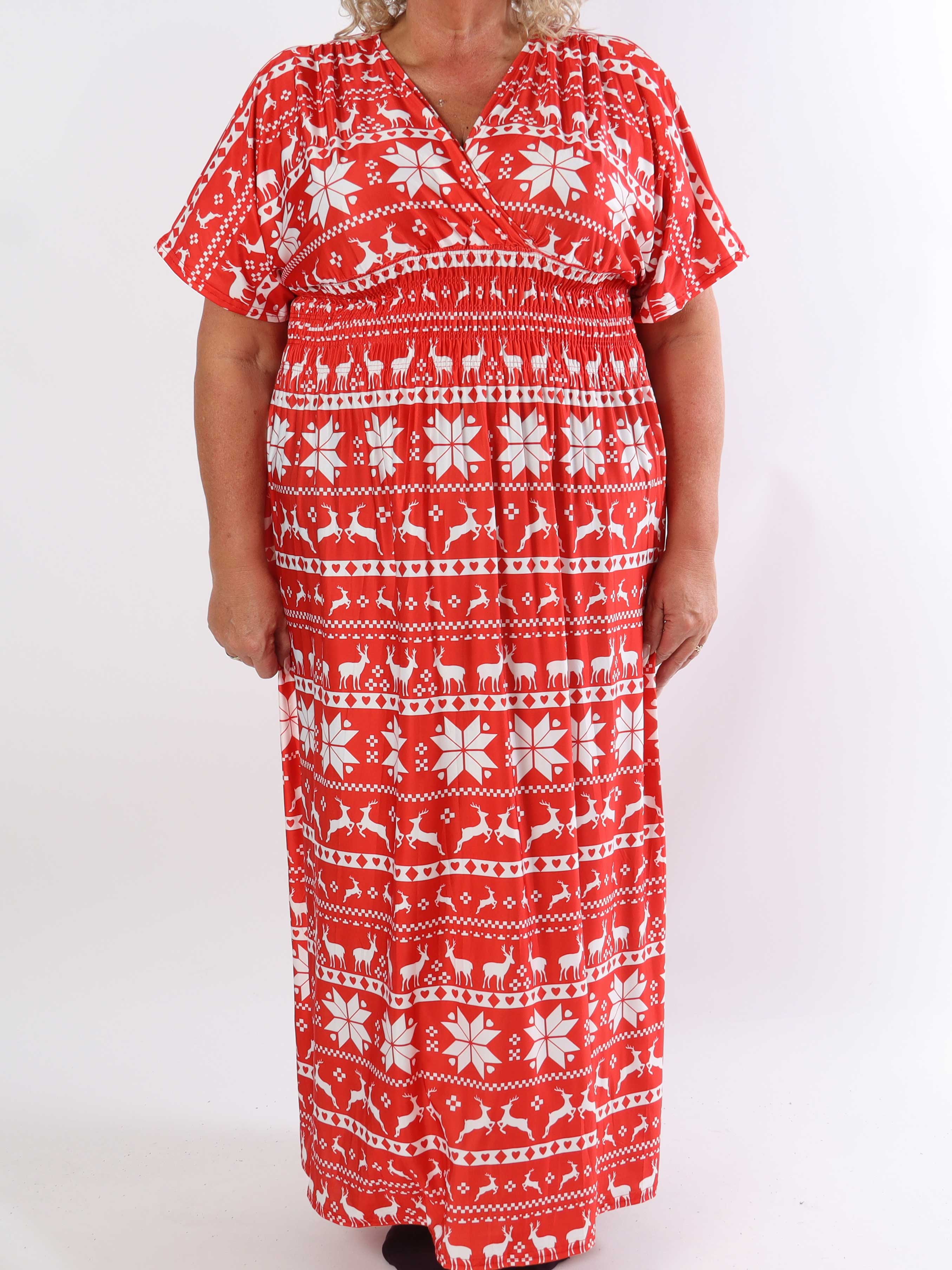 Pams Snow - Lang elastisk plus size kjole med juleprint